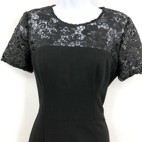 DRESS THE POPULATION Sheath Dress Small Black Lace Yoke Short Sleeve NWOT - Picture 2 of 10